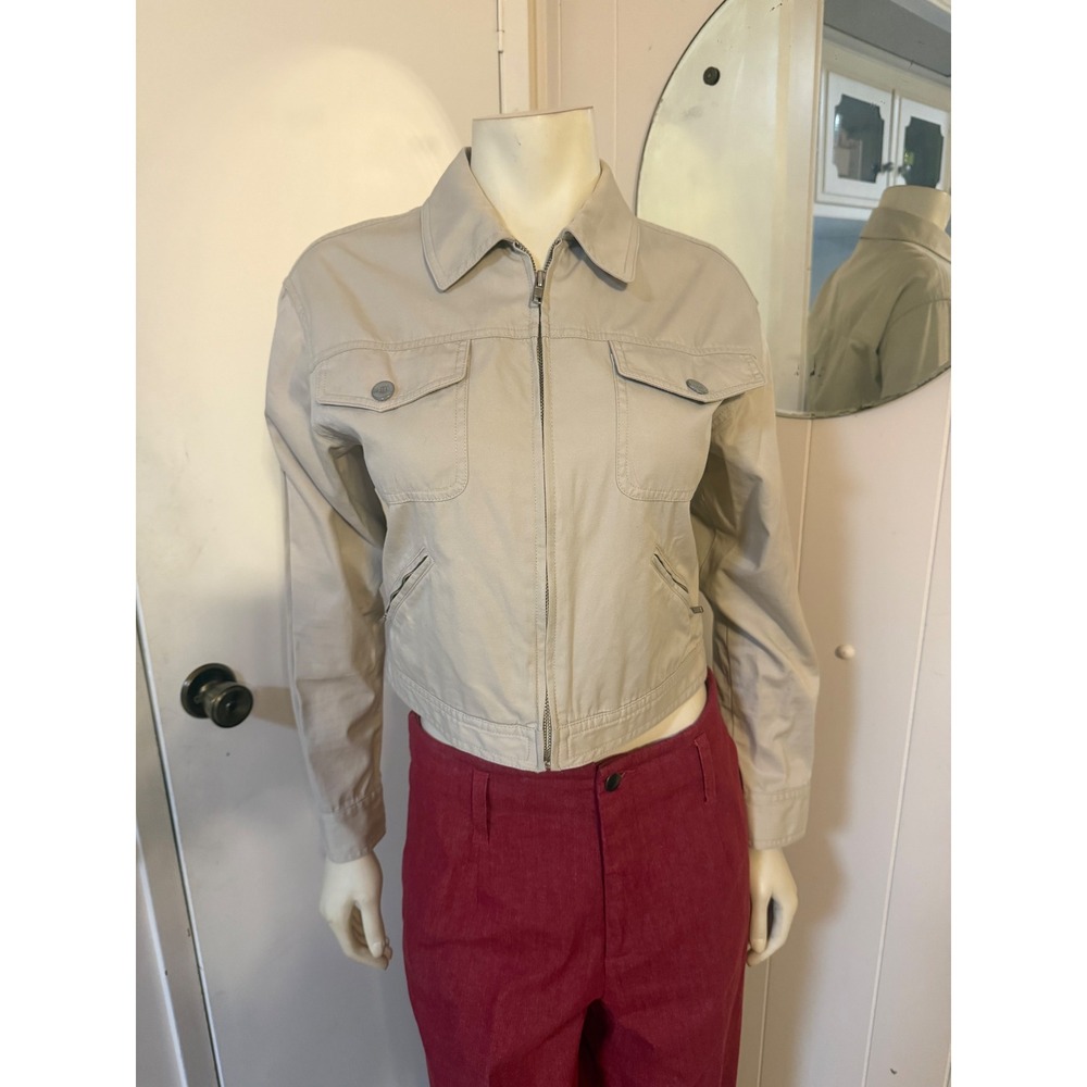 Emanuel Ungaro Liberte Vintage Cropped Zip Front Beige 100% Cotton Jacket Sz 2
